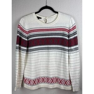 TALBOTS SWEATER WOMAN'S SIZE LARGE PETITE CASHMERE BLEND FAIR ISLE RED HOLIDAY